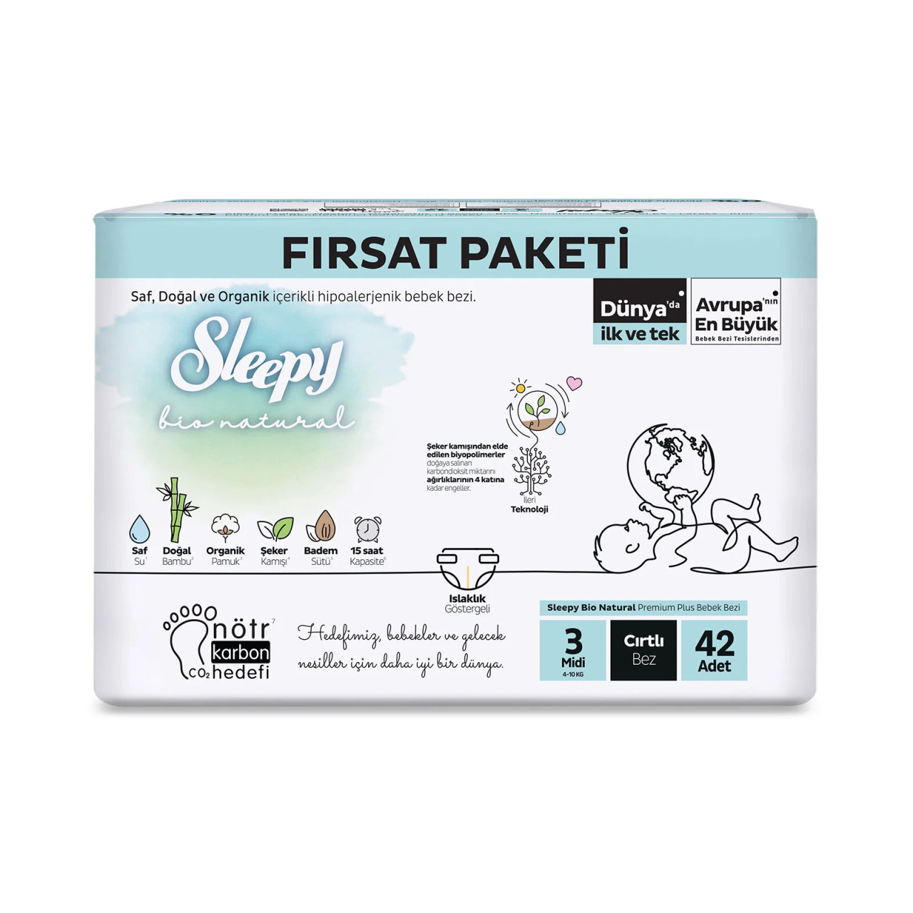 Sleepy Bio Natural Bebek Bezi Fırsat Paketi 3 Beden 4-10 Kg 42 Adet - 1