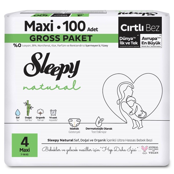 Sleepy Natural Bebek Bezi Gross Paket 4 Beden 7-14 Kg 100 Adet - Sleepy