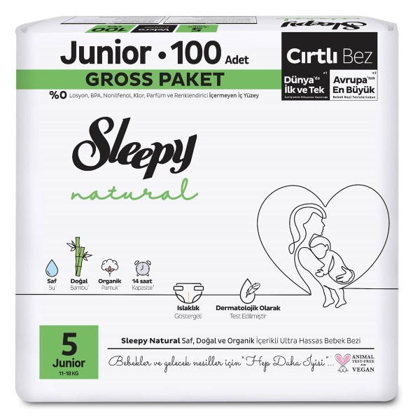 Sleepy Natural Bebek Bezi Gross Paket 5 Beden 11-18 Kg 100 Adet - Sleepy