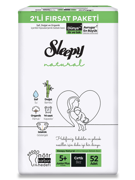 Sleepy Natural Bebek Bezi 2'Li Fırsat Paketi 5+ Beden 52 Adet - Sleepy