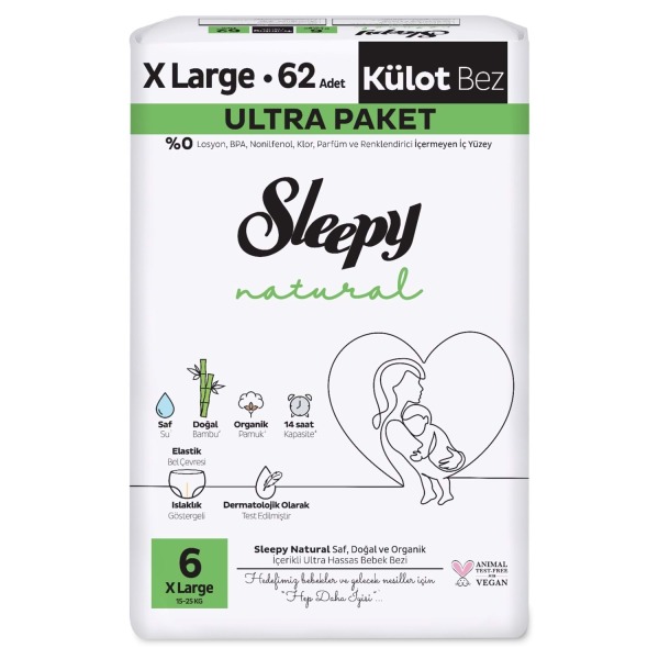 Sleepy Natural Külot Bez Ultra Paket 6 Beden 15-25 Kg 62 Adet - Sleepy