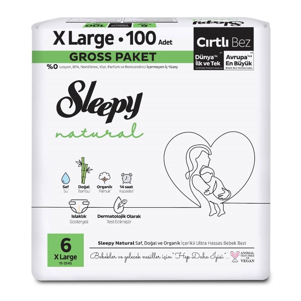 Sleepy Natural Bebek Bezi Gross Paket 6 Beden 15-25 Kg 100 Adet - Sleepy