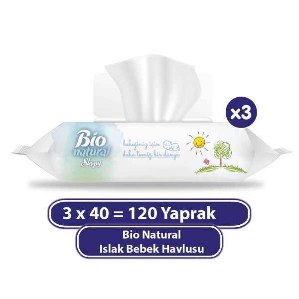 Sleepy Bio Natural Islak Havlu Mendil 3x40 120 Yaprak - Sleepy