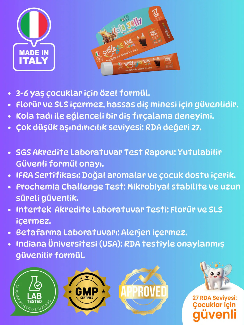 معجون أسنان سمايل آيز للأطفال من 3 إلى 6 سنوات، 50 مل، بنكهة جيلي الكولا - 5