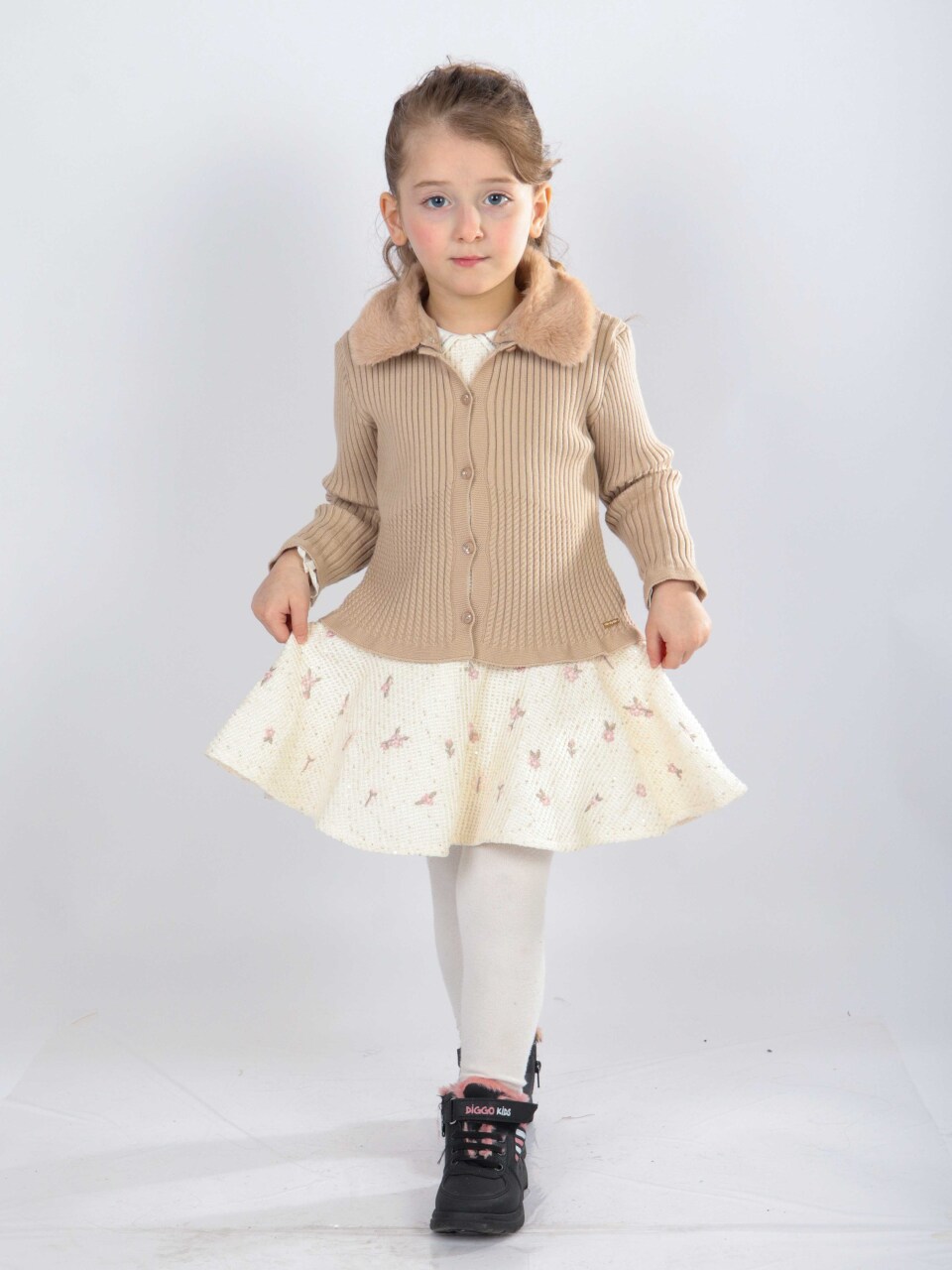 Kız Çocuk Elbise 1-5 Yaş 4746 Bej - 1