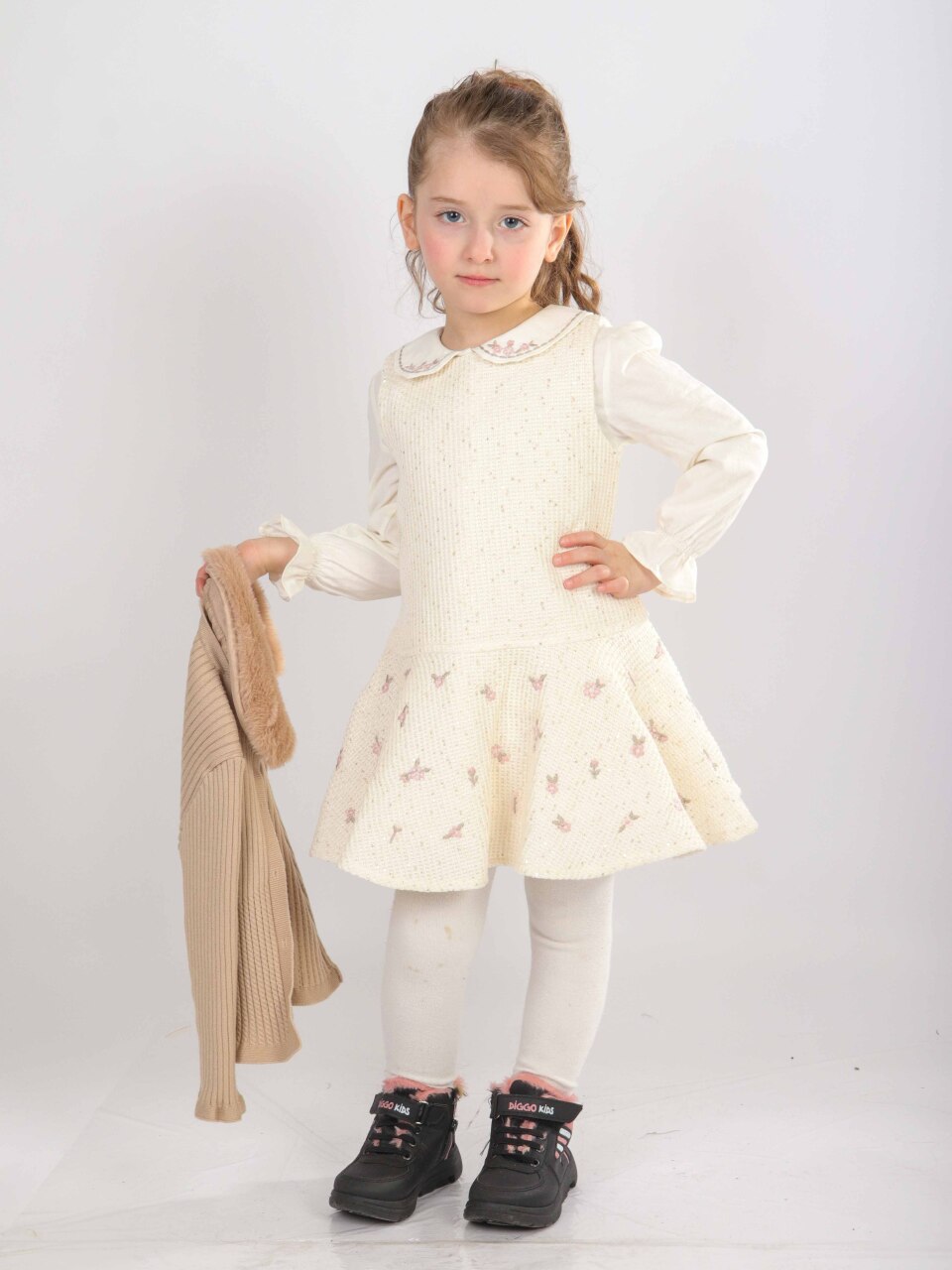 Kız Çocuk Elbise 1-5 Yaş 4746 Bej - 4