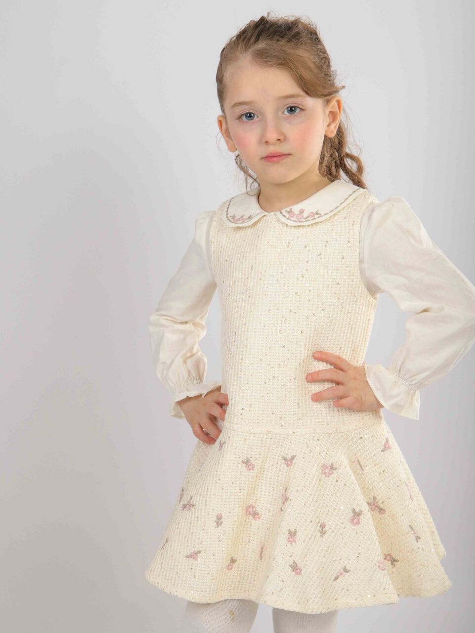 Kız Çocuk Elbise 1-5 Yaş 4746 Bej - 7