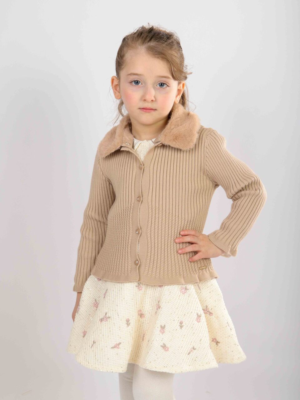 Kız Çocuk Elbise 1-5 Yaş 4746 Bej - 8