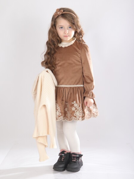 Kız Çocuk Elbise 1-5 Yaş 4734 Krem - 3