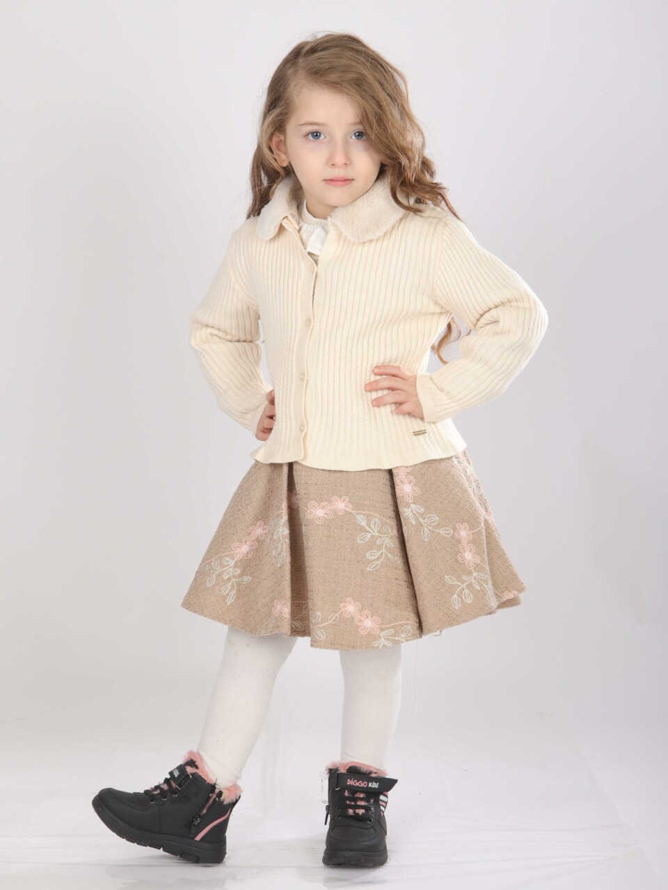 Kız Çocuk Elbise 1-5 Yaş 4819 Krem - 1