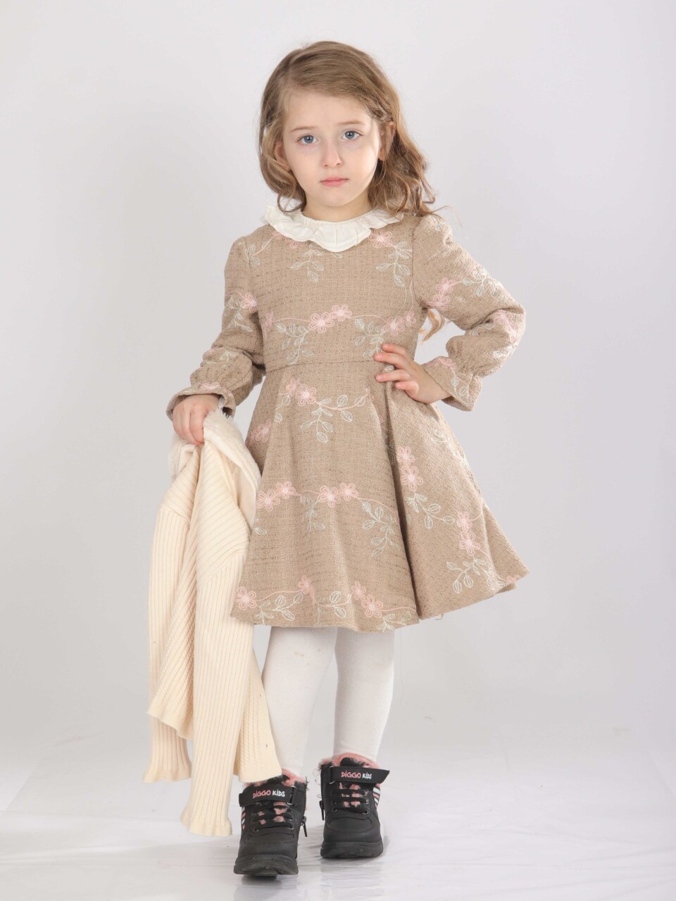 Kız Çocuk Elbise 1-5 Yaş 4819 Krem - 4