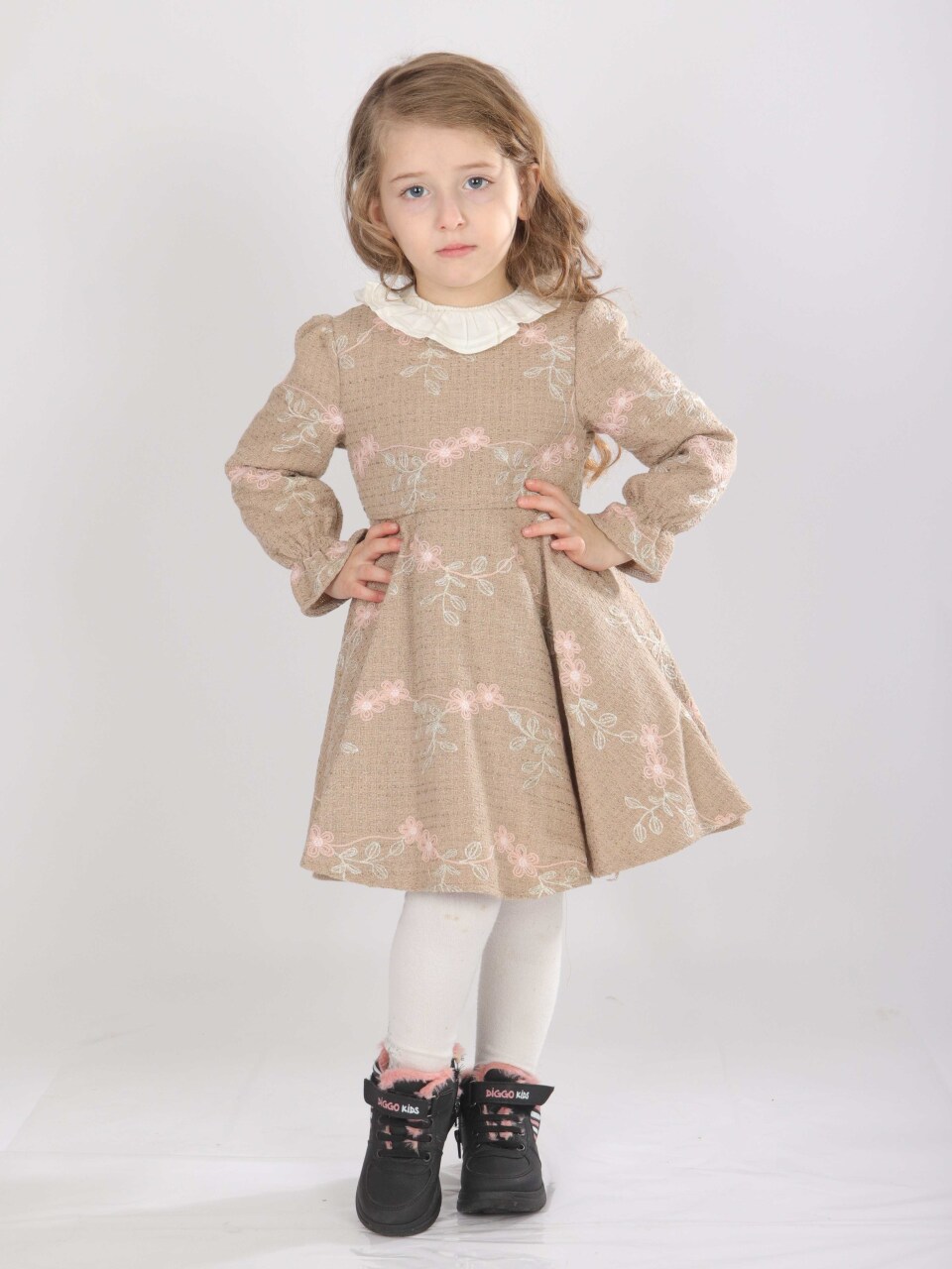 Kız Çocuk Elbise 1-5 Yaş 4819 Krem - 5