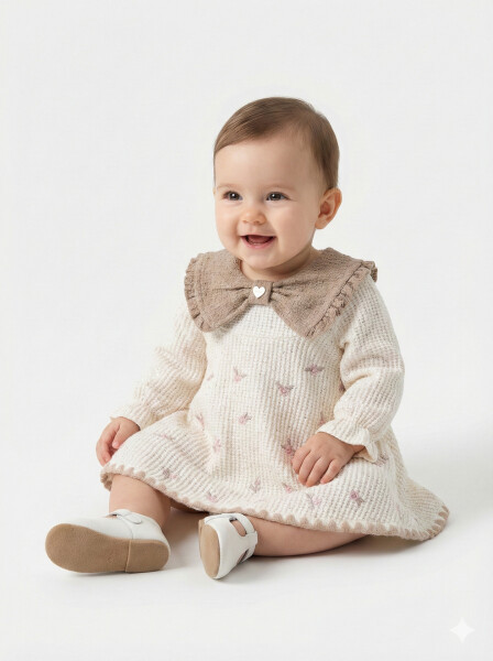 Kız Çocuk Elbise 3-12 Ay 4709 Krem - 1