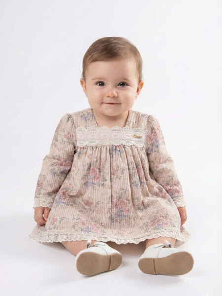 Kız Çocuk Elbise 3-12 Ay 4717 Bej - 1