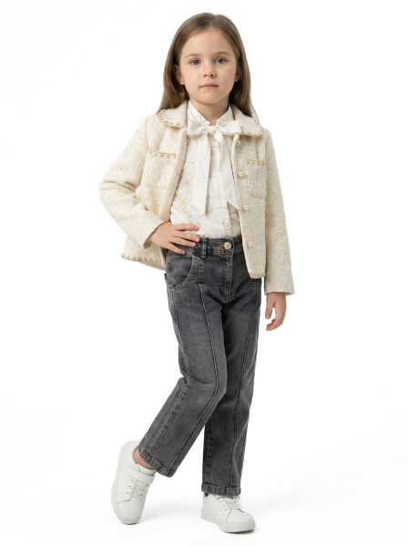 Kız Çocuk Alt Üst Takım 3-7 Yaş 4751 Ekru - Top Girl