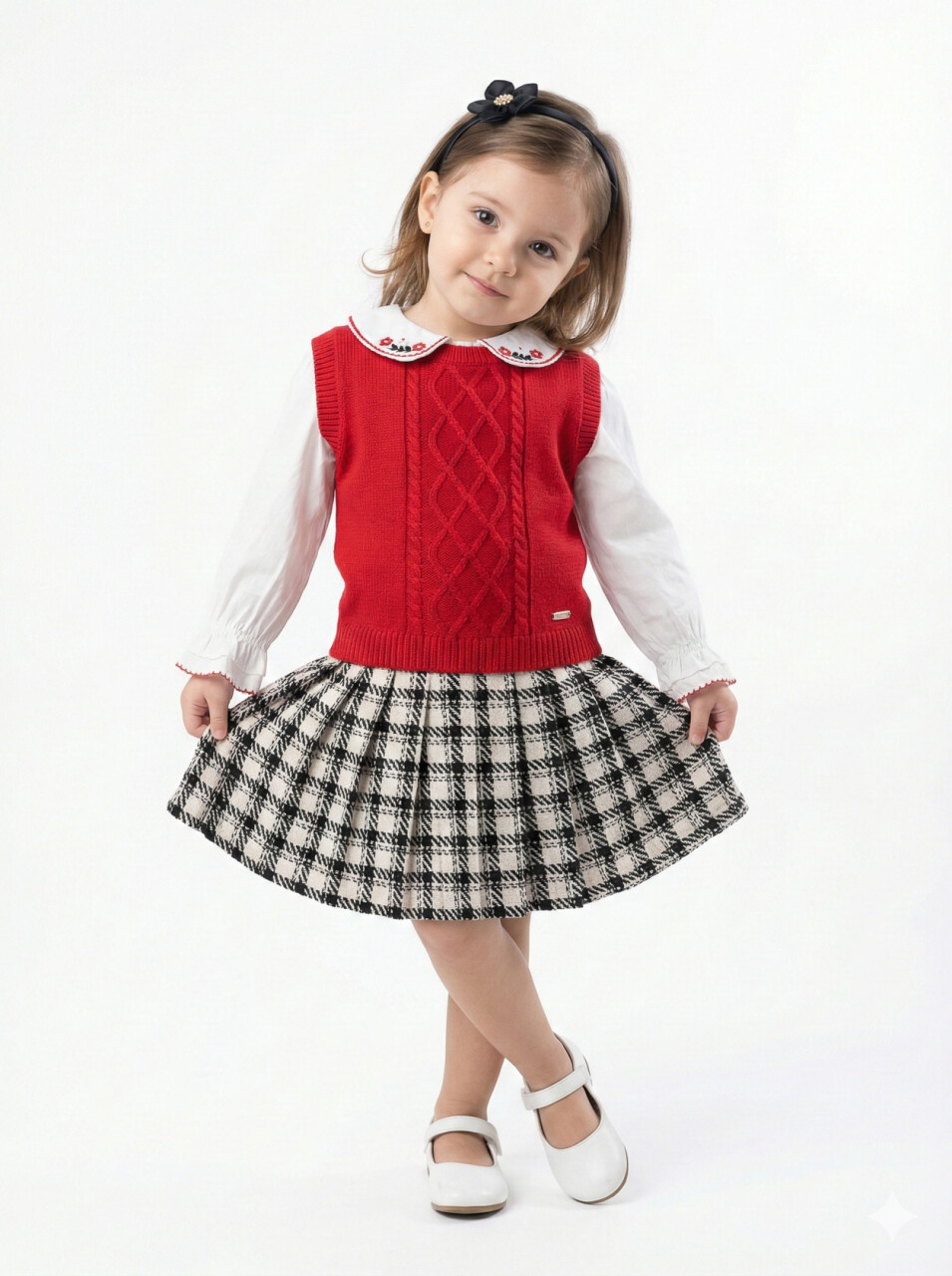 Kız Çocuk Elbise 6-36 Ay 4009 Ekru - Kırmızı - 1