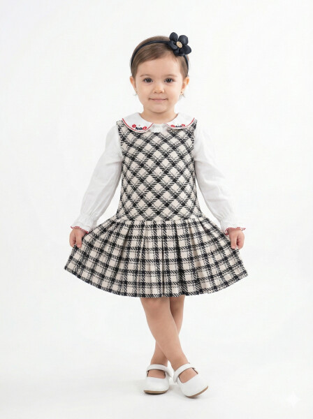 Kız Çocuk Elbise 6-36 Ay 4009 Ekru - Kırmızı - 3