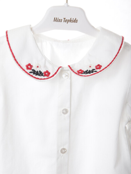 Kız Çocuk Elbise 6-36 Ay 4009 Ekru - Kırmızı - 6