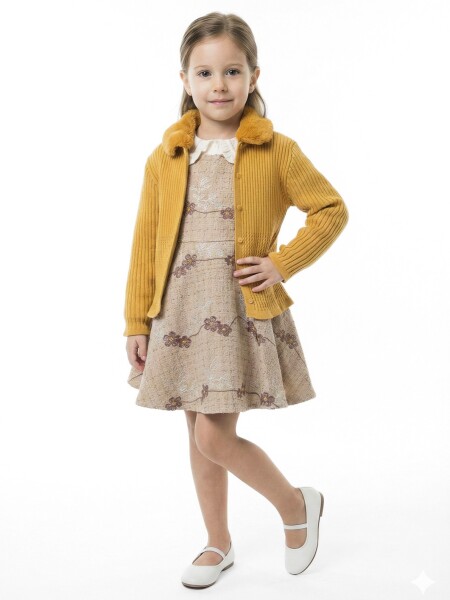 Kız Çocuk Elbise 3-7 Yaş 4770 Hardal - Top Girl