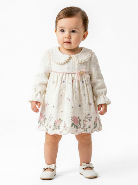 Kız Çocuk Elbise 3-12 Ay 4712 Ekru - Top Girl