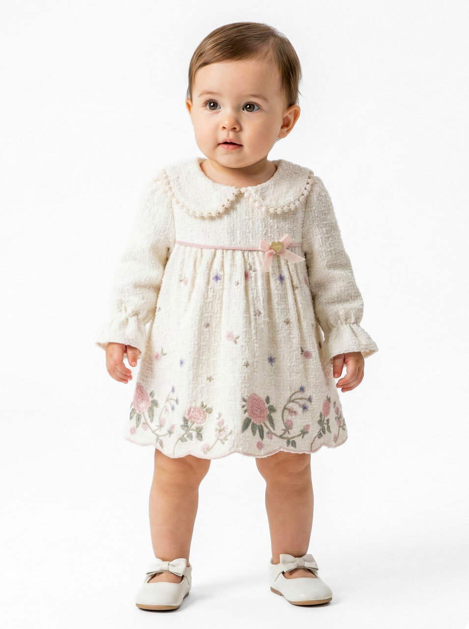 Kız Çocuk Elbise 3-12 Ay 4712 Ekru - 1
