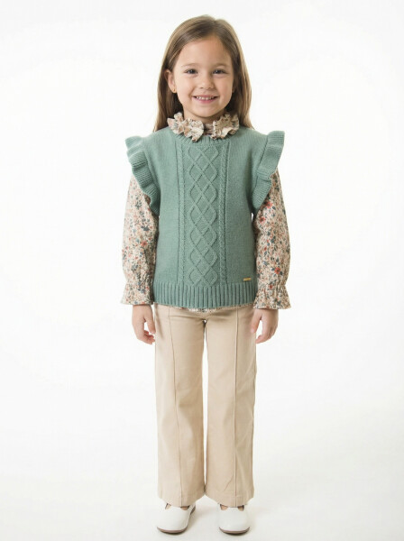 Kız Çocuk 3'lu Alt Üst Takım 3-7 Yaş 4778 Haki - Top Girl