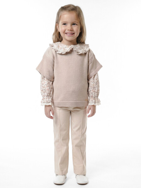 Kız Çocuk Elbise 3-7 Yaş 4756 Bej - 1