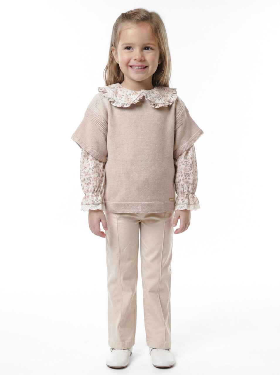 Kız Çocuk Elbise 3-7 Yaş 4756 Bej - 1