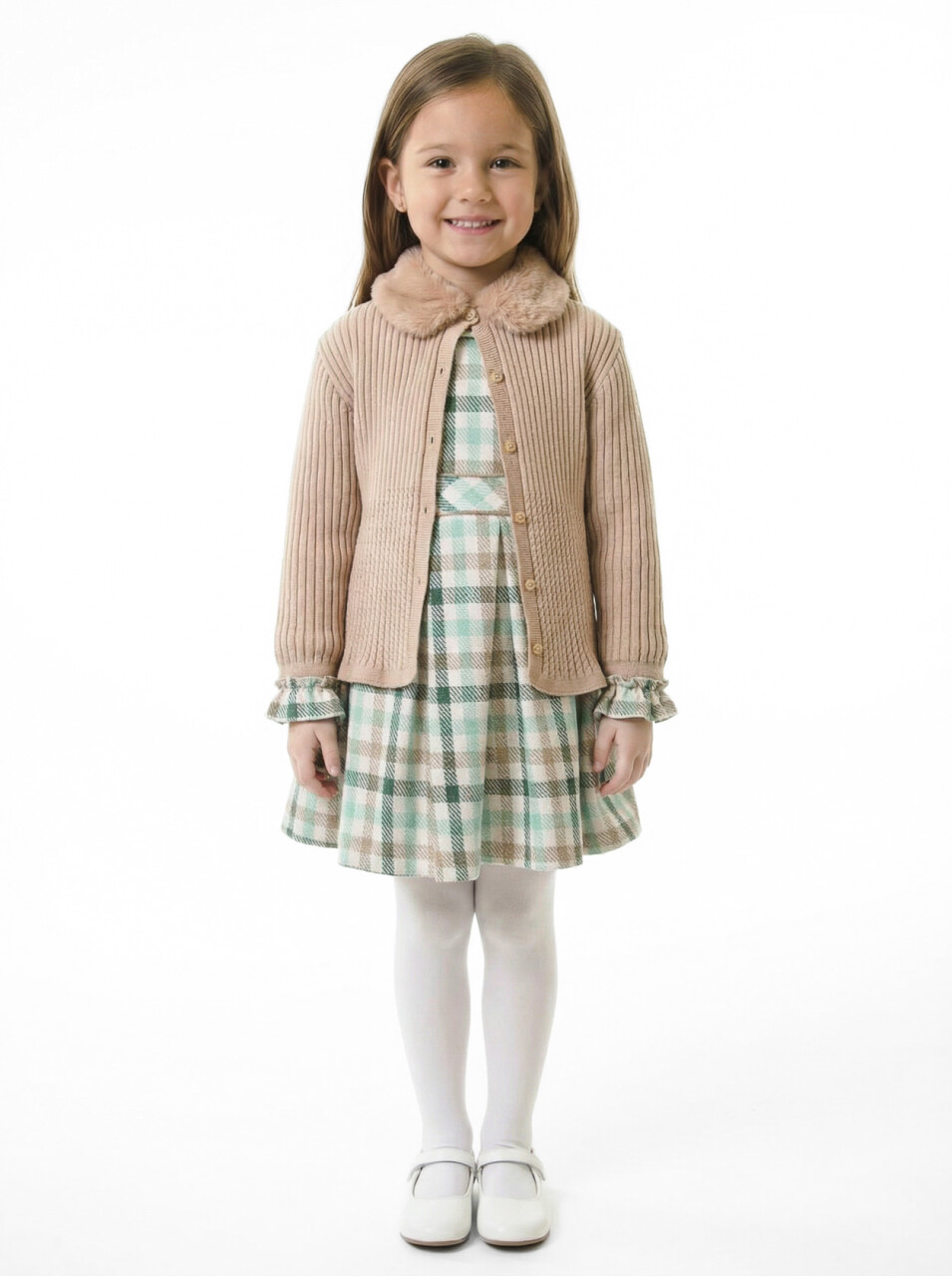 Kız Çocuk Elbise 3-7 Yaş 4766 Bej - 1