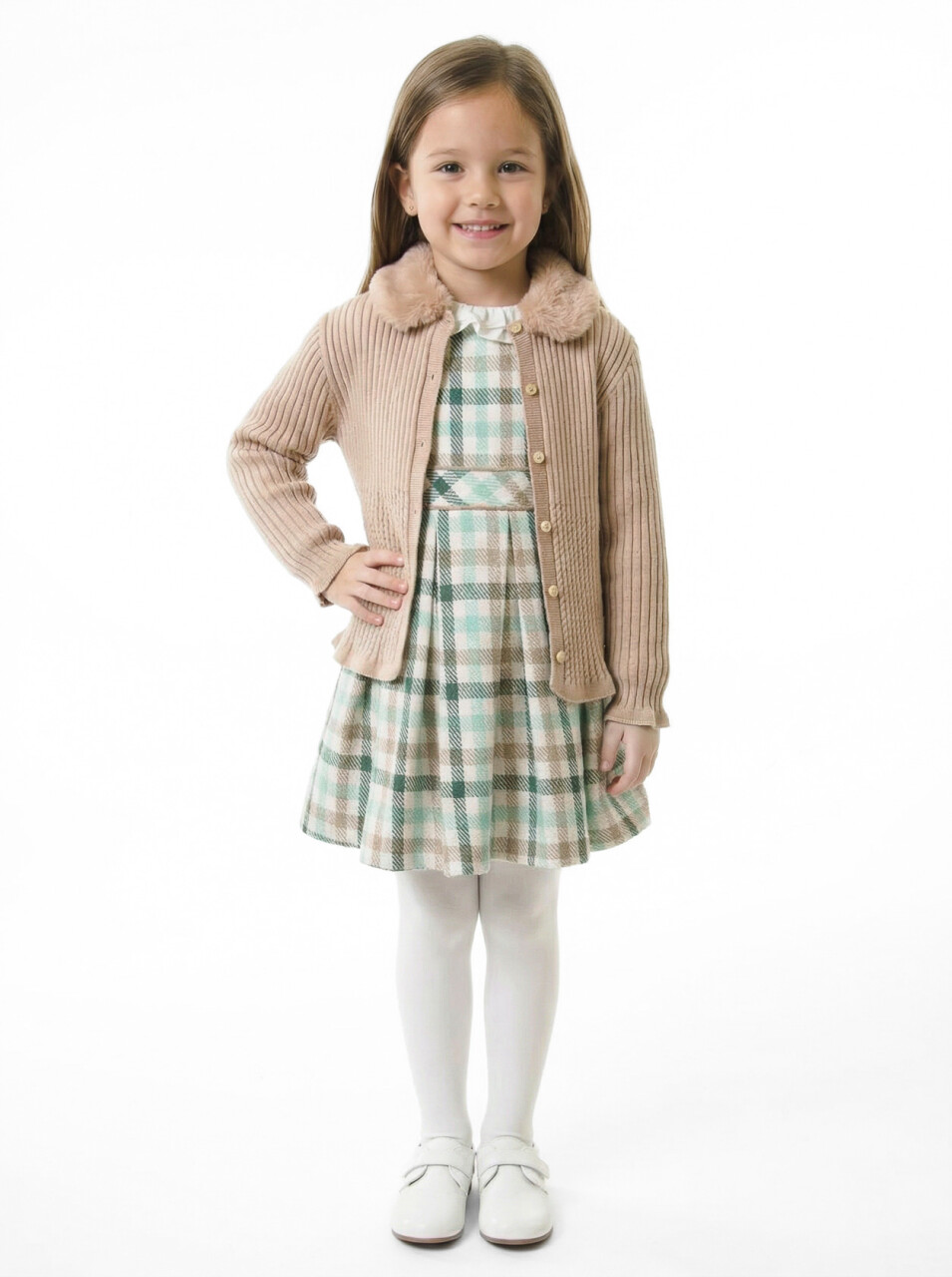 Kız Çocuk Elbise 3-7 Yaş 4766 Bej - 2