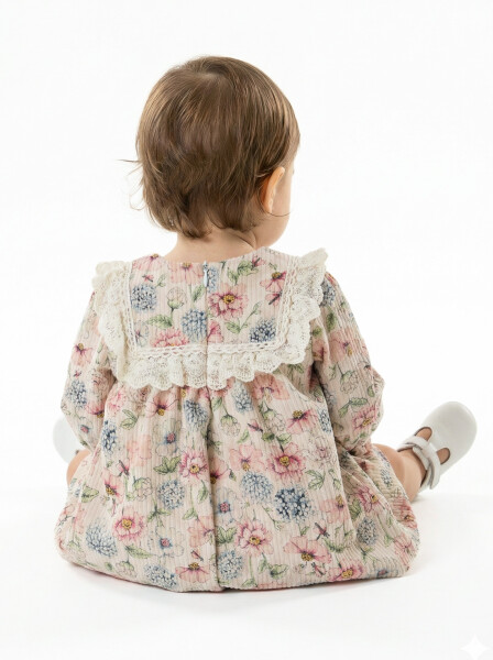 Kız Çocuk Elbise 3-12 Ay 4855 Çiçekli - 2