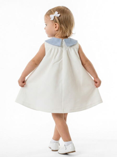 Külotlu Kız Çocuk Elbise 3-12 Ay 5105 Ekru - Mavi - 2