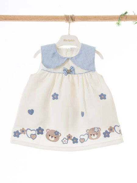 Külotlu Kız Çocuk Elbise 3-12 Ay 5105 Ekru - Mavi - 3