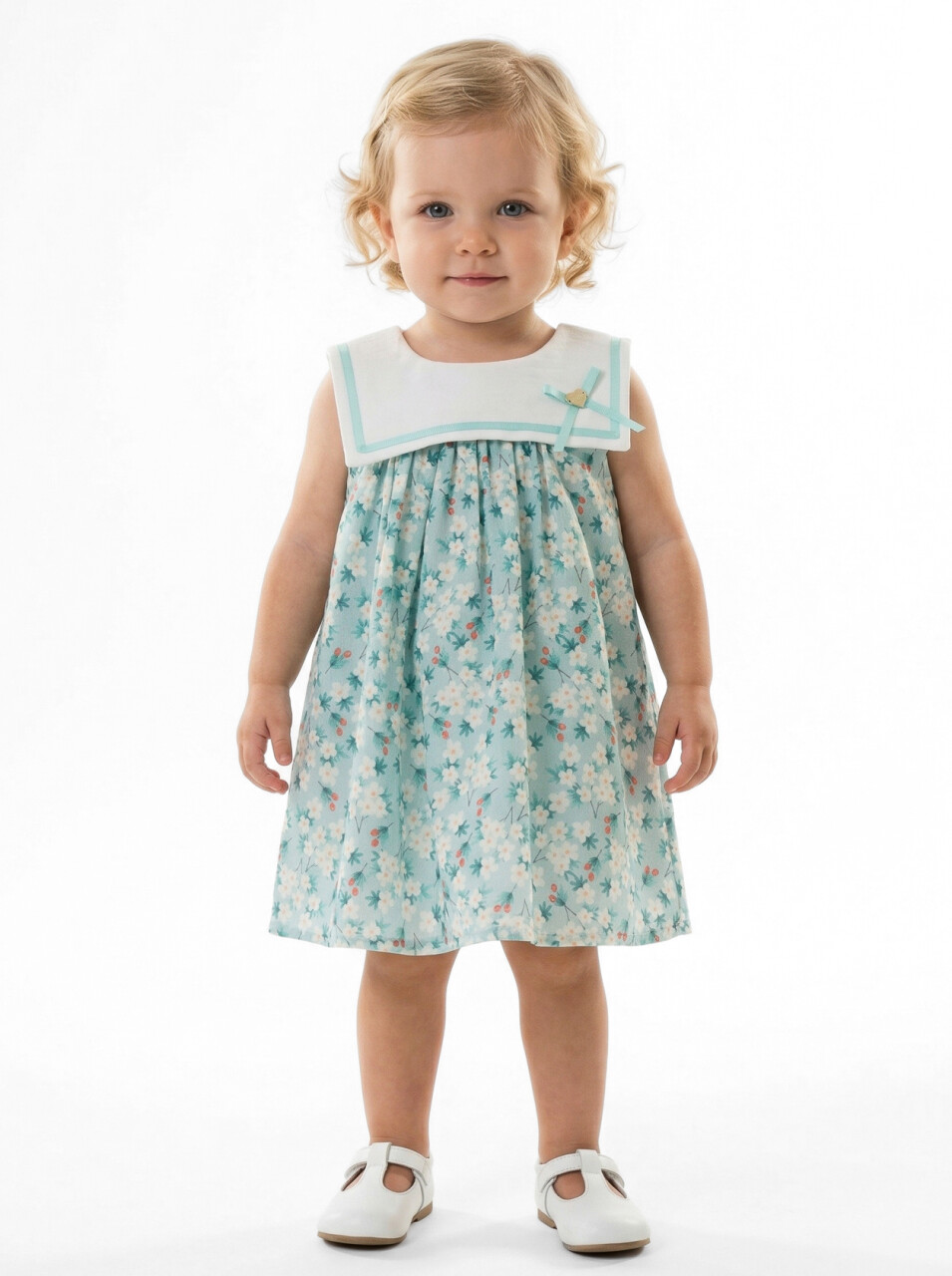 Külotlu Kız Çocuk Elbise 3-12 Ay 5129 Turkuaz - 1