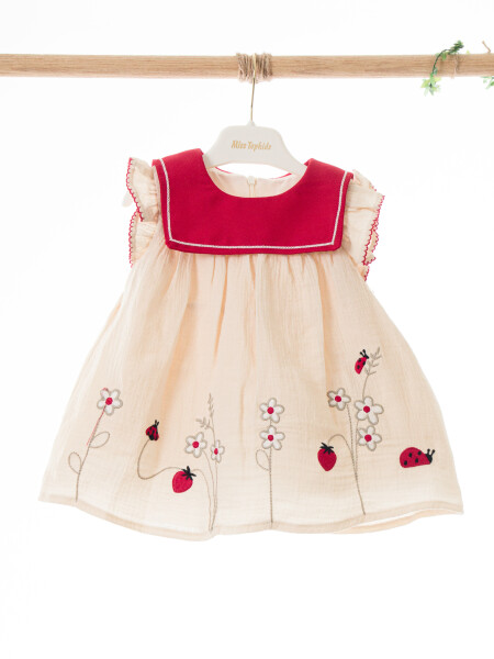 Kız Çocuk Yazlık Elbise 3-12 Ay 5115 Bej - Kırmız - 3
