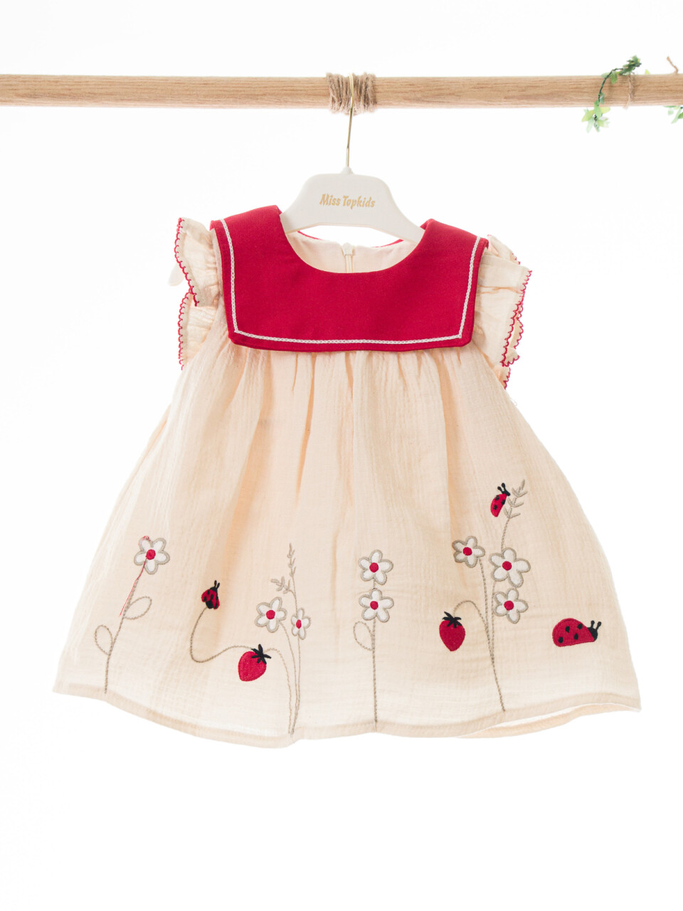 Kız Çocuk Yazlık Elbise 3-12 Ay 5115 Bej - Kırmız - 3