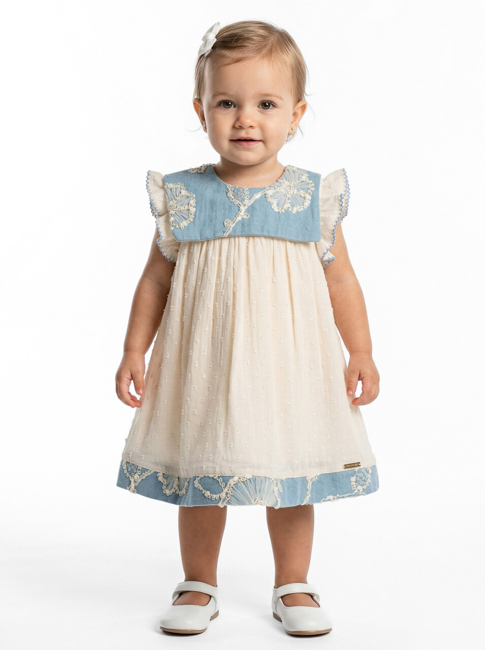 Kız Çocuk Yazlık Elbise 3-12 Ay 5118 Bej - Mavi - 1