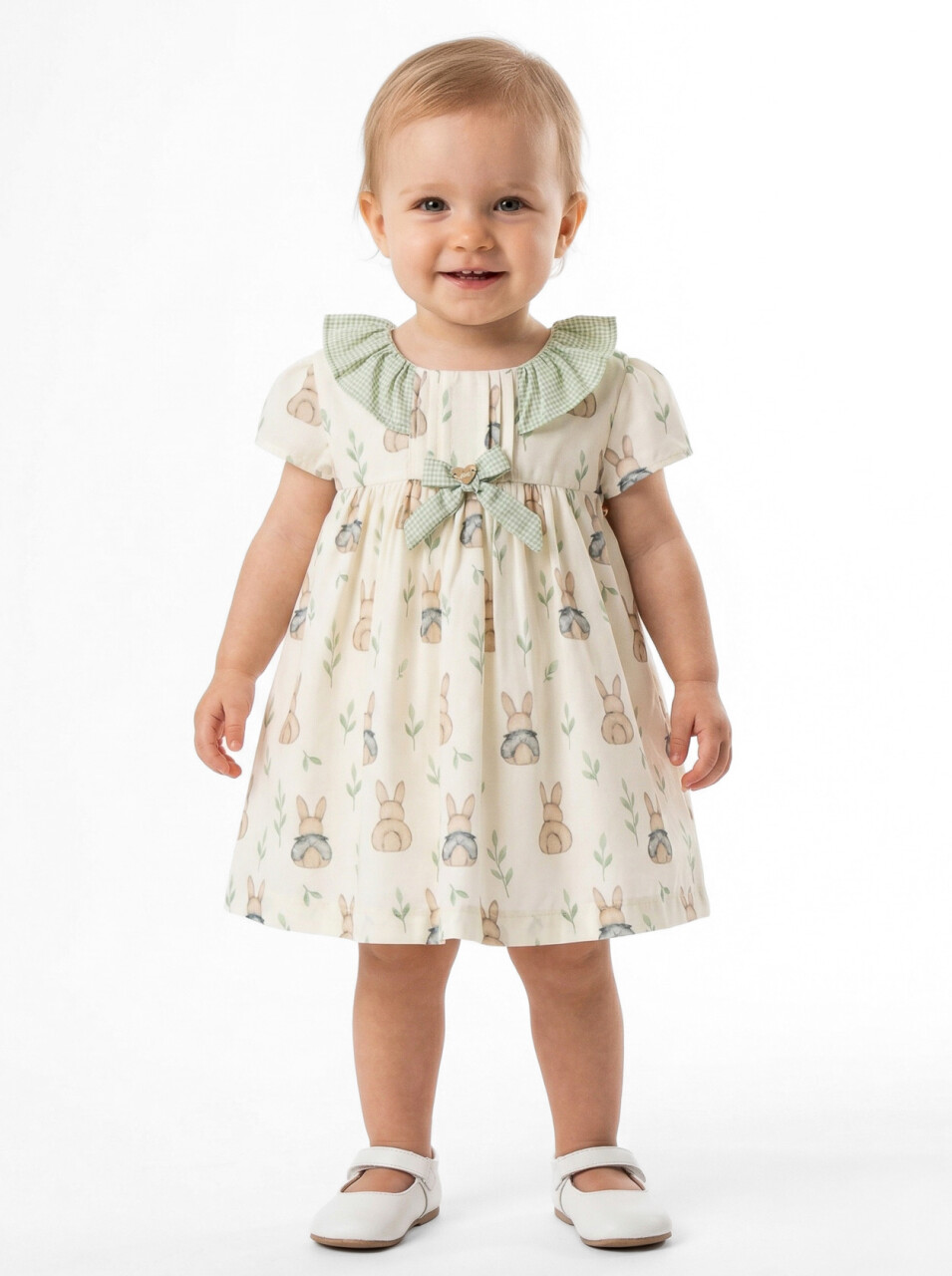 Külotlu Kız Çocuk Elbise 3-12 Ay 5112 Ekru - Yeşil - 1