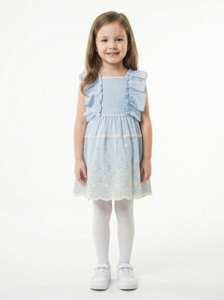 Kız Çocuk Yazlık Elbise 1-5 Yaş 5158 Mavi - Top Girl