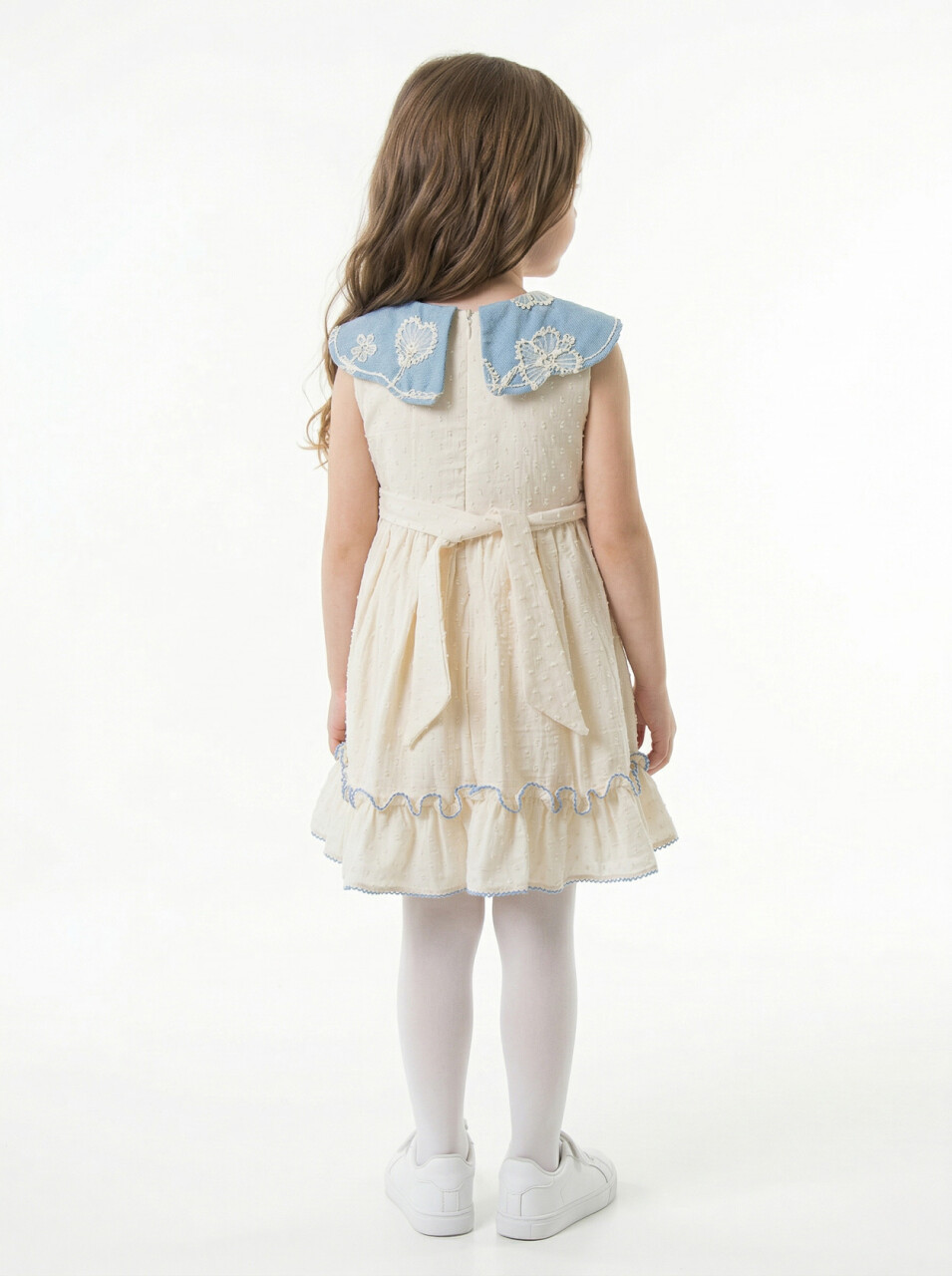 Kız Çocuk Yazlık Elbise 1-5 Yaş 5154 Ekru - Mavi - 2