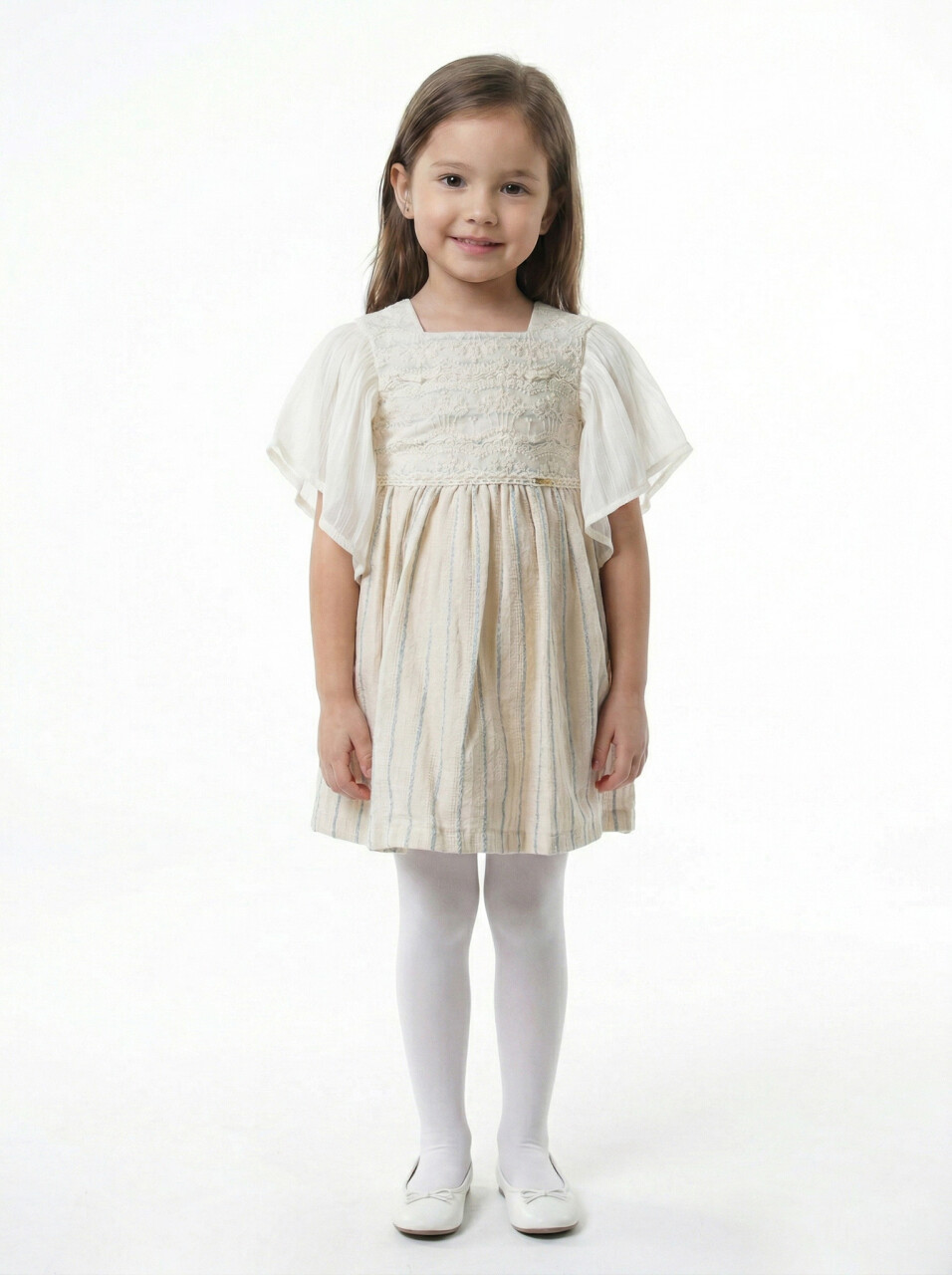 Kız Çocuk Yazlık Elbise 1-5 Yaş 5159 Bej - 1