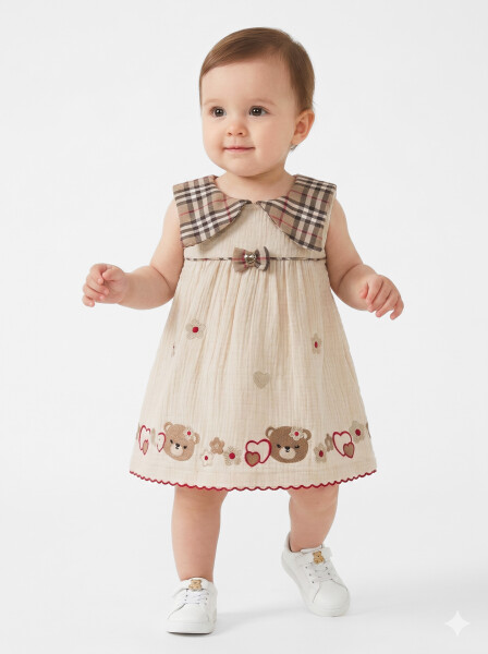 Kız Çocuk Yazlık Elbise 3-12 Ay 5132 Ekru - Top Girl