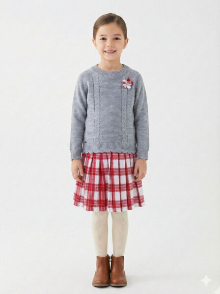 Kız Çocuk Elbise 8-12 Yaş 4062 Gri - Top Girl