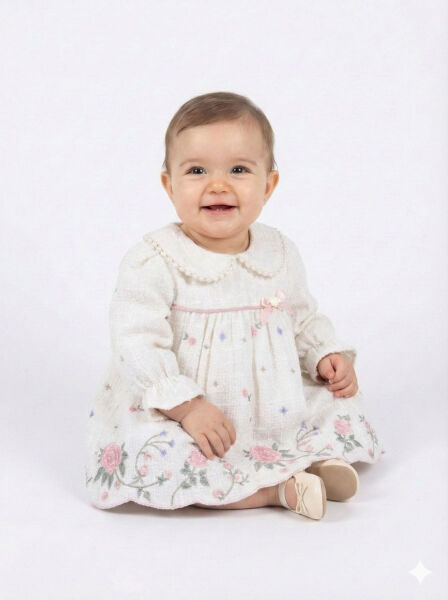 Kız Çocuk Elbise 3-12 Ay 4712 Ekru - Top Girl