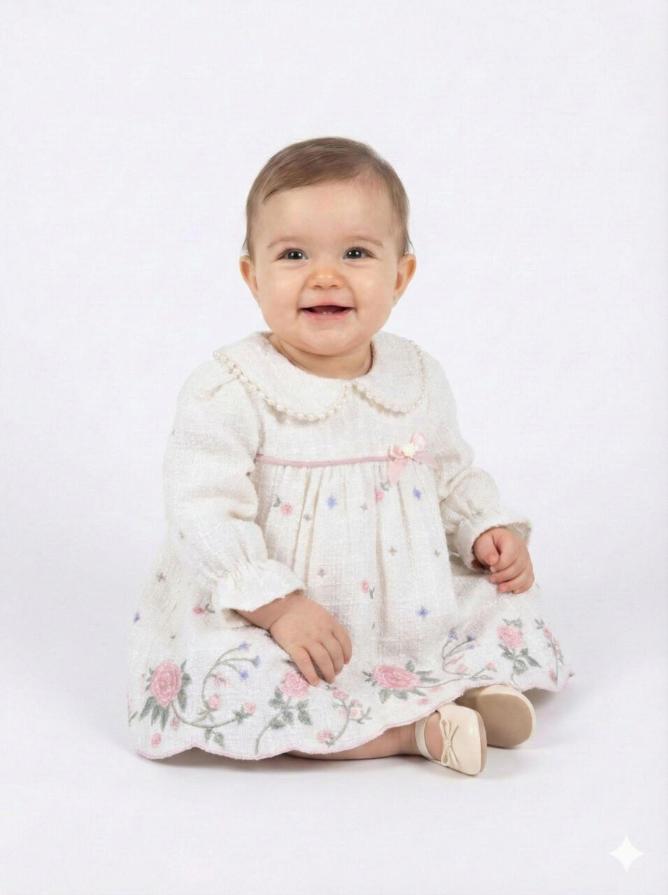 Kız Çocuk Elbise 3-12 Ay 4712 Ekru - 1