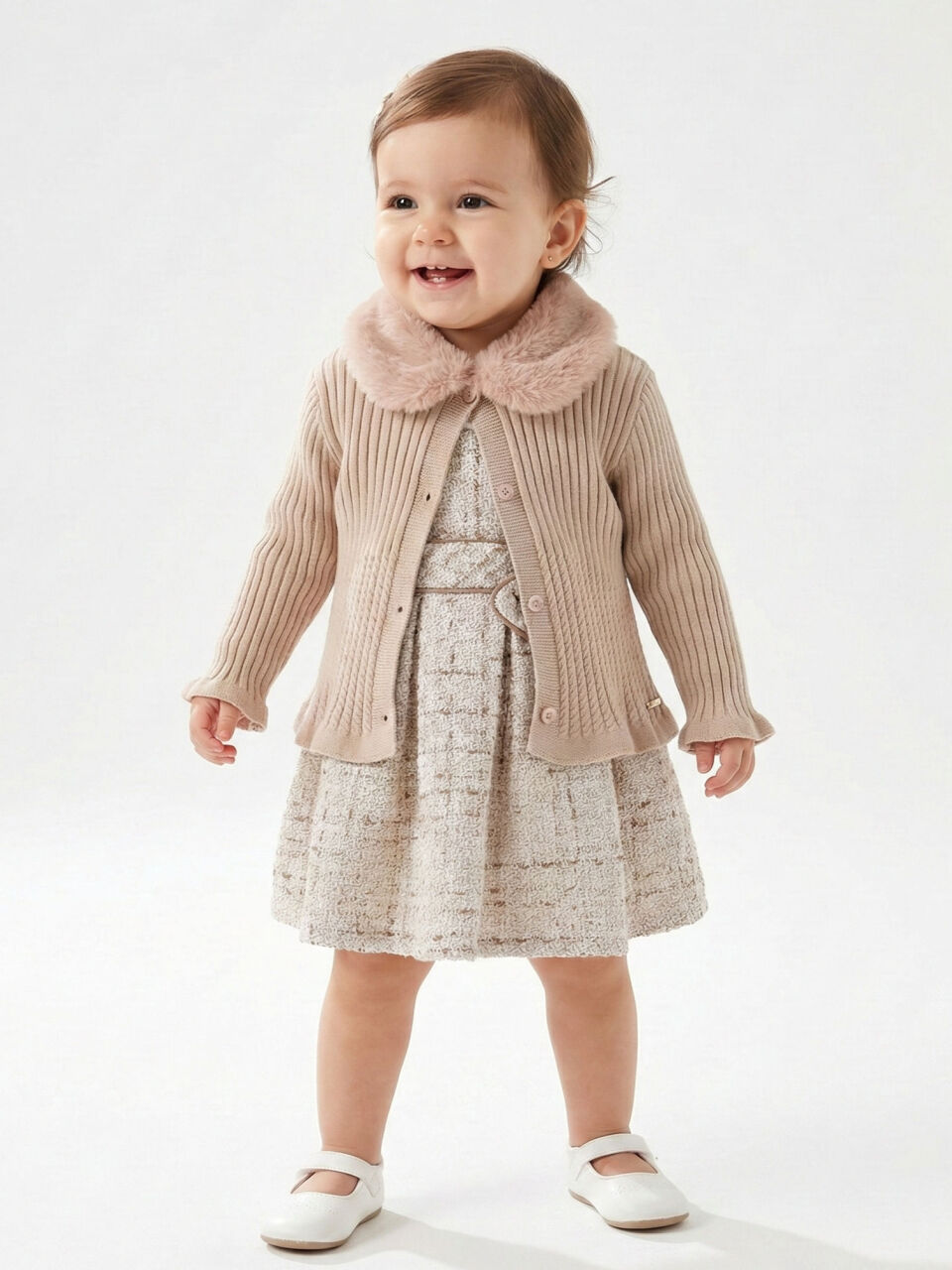 Kız Çocuk Elbise 1-5 Yaş 4747 Bej - 1
