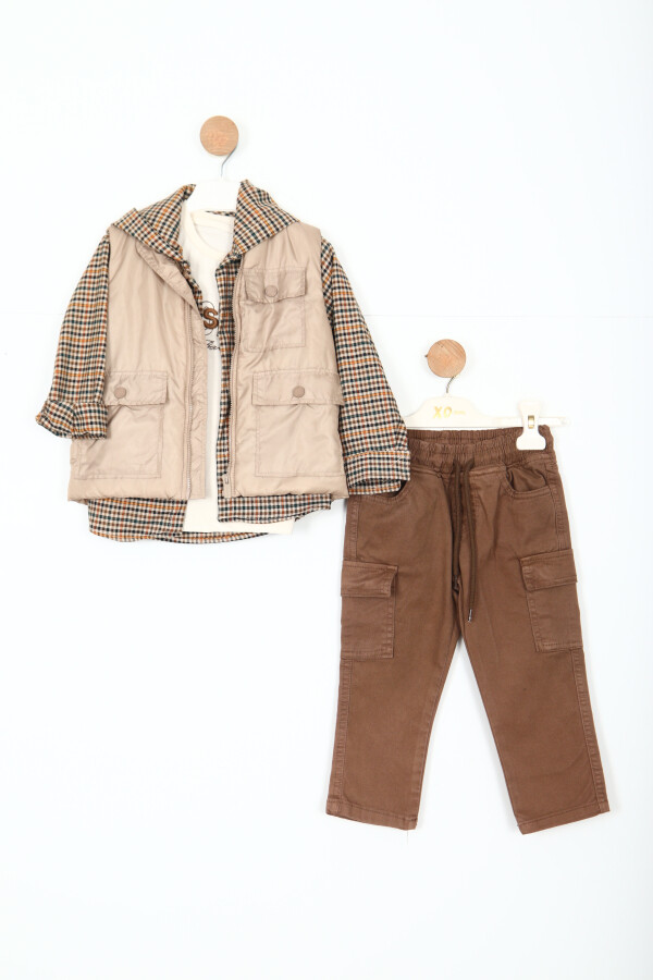 Erkek Çocuk 4'lu Alt Üst Takım 2-7 Yaş 4502 Bej - 1