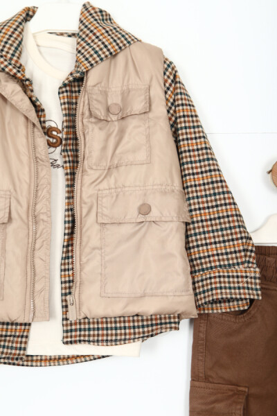 Erkek Çocuk 4'lu Alt Üst Takım 2-7 Yaş 4502 Bej - 2