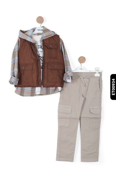 Erkek Çocuk 4'lu Alt Üst Takım 2-7 Yaş 4493 Kahverengi - Top Kids