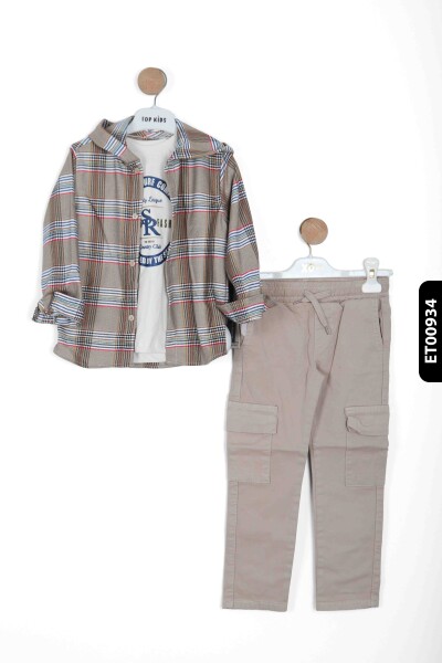 Erkek Çocuk 4'lu Alt Üst Takım 2-7 Yaş 4493 Kahverengi - 3